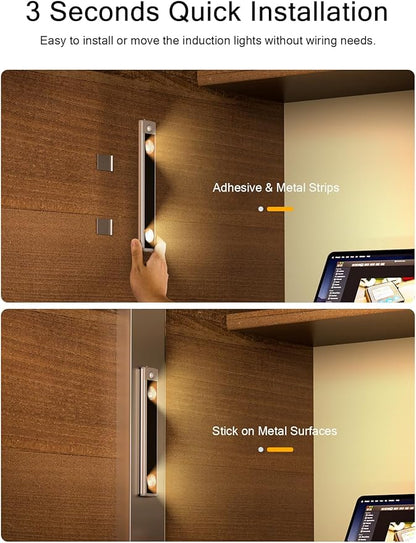 Under Cabinet Lights, Wireless Motion Sensor Light Indoor,10in LED Warm Lighting Rechargeable Battery Operated,4 Modes Night Light, Stick-On Magnetic Closet Lights for Kitchen, Hallway(2 Pack)