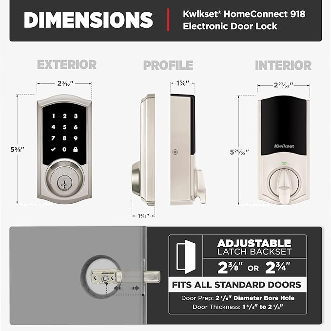 Kwikset HomeConnect 918 Traditional Z-Wave Long Range Enabled Touchscreen Lock Works with Ring Alarm, Samsung SmartThings Hub Required, Sold Seperately in Satin Nickel
