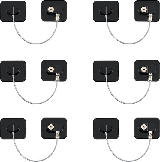 Refrigerator Lock, 6 Pack Fridge Locks with Thickened Wire Rope, Baby Proof Cabinet Locks with Keys, Safety Pantry Lock