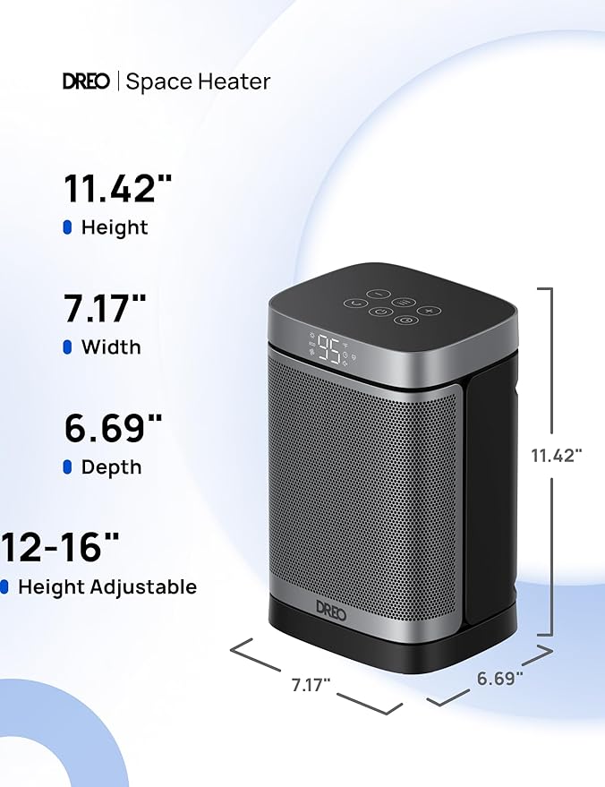 DREO Space Heater, 1500W Portable Electric Heaters for Indoor Use, PTC Ceramic Heater for Office with Remote, Thermostat, 70°Oscillation, 12H Timer, 5 Modes, Quiet Safe Room Heater for Bedroom