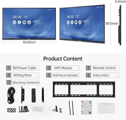 Smart Board 55 inch Interactive Whiteboard Display 4K UHD Touchscreen Digital Electronic Whiteboard for Home Office Classroom Presentation, Writing, Coaching(Board & Wall Mount Included)