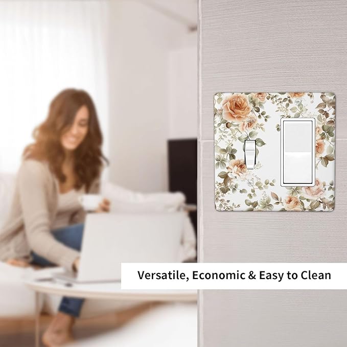Outlet Covers Vintage Warm Color Orange Flowers And Leaves 1 Toggle 1 Rocker Combination Decorative Wall Plate Electrical Switch Plates Light Switch Cover Plate for Bedroom living Room