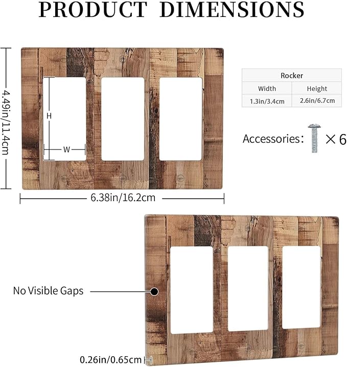 Light Switch Covers Rustic Brown Wood Grain 3 Gang Rocker Electrical GFCI Decorative Triple Outlet Wall Plate Cover Switchplate for Farmhouse Kitchen Decor