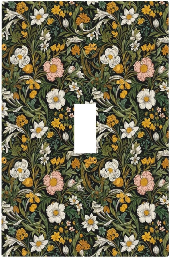 Decorative Light Switch Plate Covers Rustic Green Leaf White Daisy Yellow Floral 1 Gang Light Switch Cover Plate Single Toggle Wall Plate Outlet Covers Faceplate for Bedroom Home Decor