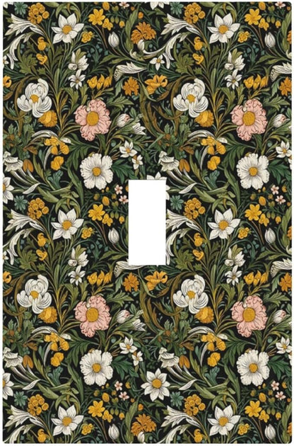 Decorative Light Switch Plate Covers Rustic Green Leaf White Daisy Yellow Floral 1 Gang Light Switch Cover Plate Single Toggle Wall Plate Outlet Covers Faceplate for Bedroom Home Decor