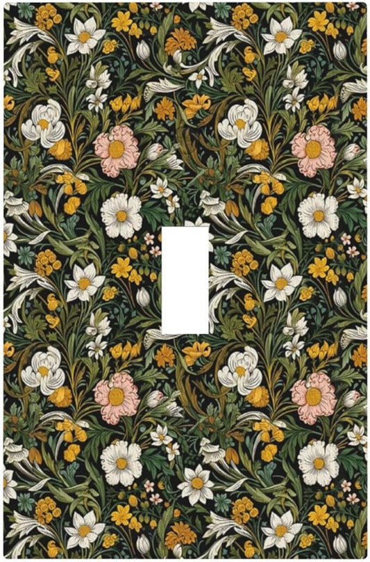 Decorative Light Switch Plate Covers Rustic Green Leaf White Daisy Yellow Floral 1 Gang Light Switch Cover Plate Single Toggle Wall Plate Outlet Covers Faceplate for Bedroom Home Decor