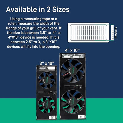 4X10 Register Booster Fan with Temperature & Humidity Sensor - Smart Dual Air Conditioner & Heater Floor Fan for Smart Home - Integrates with Ecobee & Nest Thermostats