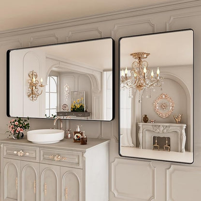 Bathroom Mirror Black,50x30 Inch Large Matte Black Bathroom Vanity Mirror,Rectangle Black Metal Framed Mirror for Wall,Anti-Rust,Shatter-Proof (Horizontal/Vertical)