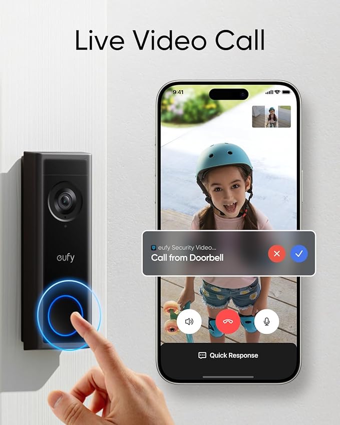 eufy Security Video Doorbell Camera C31,2K FHD,Battery/Wired Powered,Head-to-Toe View,Live Video Call,Wireless Doorbell,24/7Recording,Human and Motion Detection,HomeBase S380 Compatible,No Monthly Fee