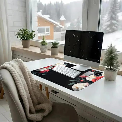 Heated Mouse Pad with 3 Temperature Settings(104°F–122°F),Large 24x14.2 Inch PU Leather Heated Desk Mat,Waterproof Warming Pad for Office,Gaming & Cold Hands Relief,Vintage Flowers