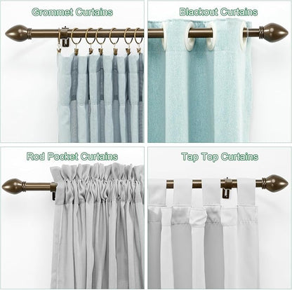 Curtain Rods for Windows 16 to 48 inches, Curtain Rod Max Adjustable Length to 60 in, Drapery Rod 1 inch Diameter with Modern Knobs Finials (Brown, 16" to 48" - Set of 1)