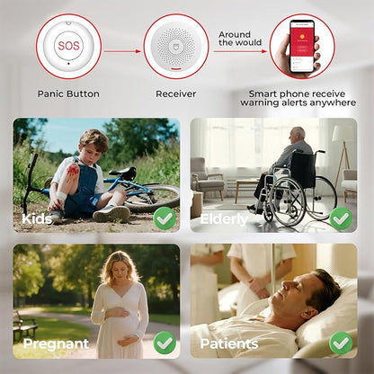 Caregiver Call Button Wireless Call Button for Elderly at Home,WiFi Panic Button,Life Alert Systems for Seniors No Monthly Fee (whiter1)