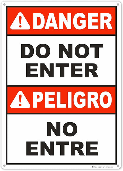 Brimar - 10" x 14" - Bilingual Danger Do Not Enter Sign - .055″ Polyethylene Plastic - Easy Installation - Versatile Application