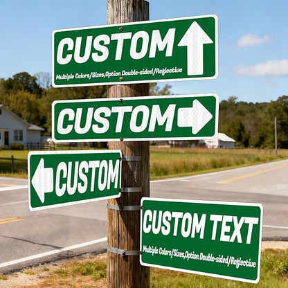 Custom Street Sign with Arrow, Road/Address Signs, Double-sided/Reflective Option, Personalized Outdoor Metal Sign for Home Business Shop Yard Garage Gift