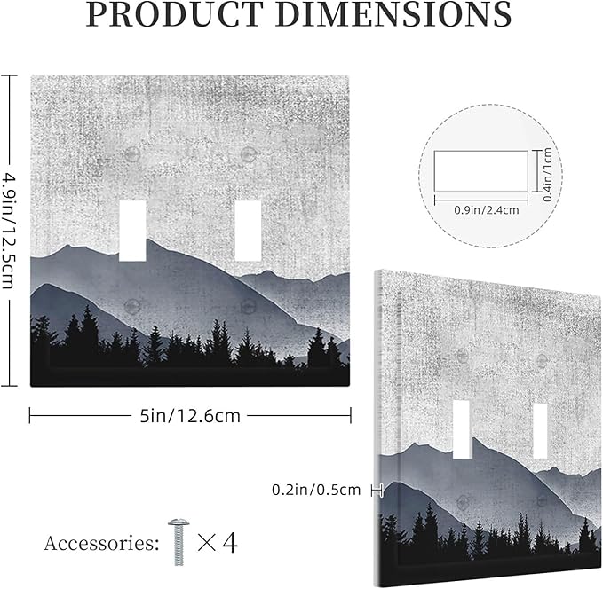 Decorative Switch Plates Natural Landscape Mountains Pine Trees 2 Gang Double Toggle Outlet Light Switch Cover Wall Plate Electrical Faceplate for Bedroom living Room Decor