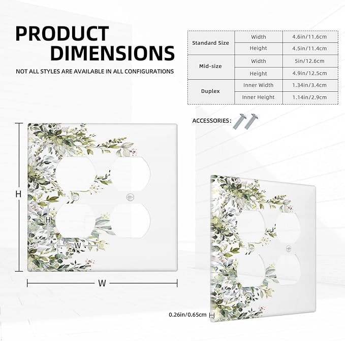Decorative Outlet Covers Rustic Eucalyptus Leaves Green Leaf 2 Gang Wall Plate Double Duplex Light Switch Cover Switch Plate Covers for Country Bedroom Home Decor