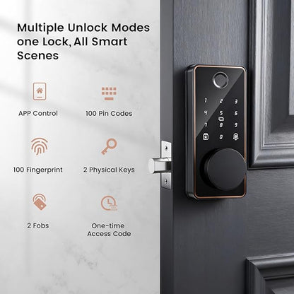Keyless Entry Door Lock, Biquole Smart Lock with App Control, Fingerprint Door Lock, Electronic Keypad Deadbolt, Auto & One Touch Lock | Digital Smart Door Locks | Easy Installation | IP54 Waterproof