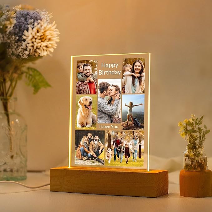 Custom Picture Frames with Photo, Custom Photo Frames with Night Light, Customized Picture Frame, Personalized Valentines Day Gifts for Women Men Her Him Mom Dad Family