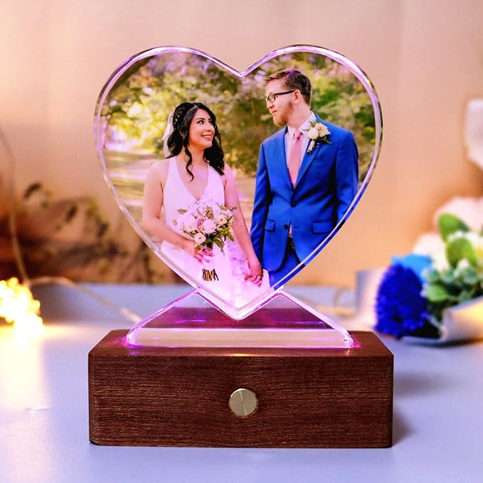 FANF&YKPY Personalized Crystal Custom Color Pictures - Heart-shaped Crystal Photo Frame, Birthdays, gift for her, Wedding Gifts, for Girlfriends, Husbands,Wife,Friends,Parents