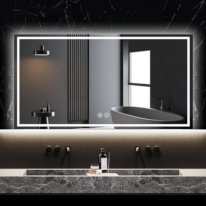 LED Smart Mirror with Lights, 48"x32" Lighted Bathroom Mirrors Wall Mounted, Anti-Fog Lighted Vanity Mirror, Stepless Dimmable, 3 Colors, Memory Function, Horizontal/Vertical LED Mirror.