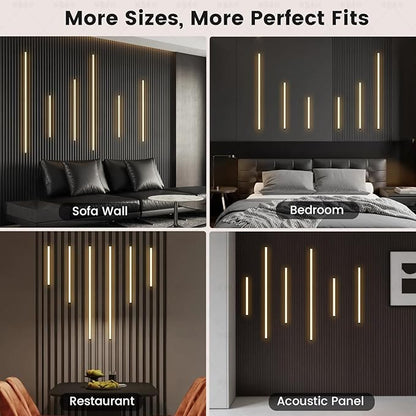 Slat Wall Lights - GloryAir 6pcs Black Adhesive Wall Panel Lights for Interior Wall Decor, Warm White 3000K Touchable Switch LED Lamp for Wood Slat Acoustic Panels, Headboard, Stairway, Home Decor