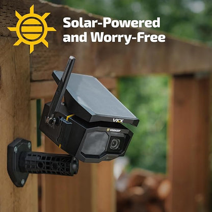 Vosker VKX Solar Powered 4G-LTE Outdoor Cellular Security Camera - No WiFi Needed, Motion Activated, Night Vision, SIM Card Included, On-Demand Mode - 15s Video Clips, IP65 Weather-Resistant