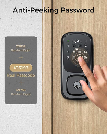 ARPHA Keyless Entry Door Lock, Palmar Vein Recognition Deadbolt with Handleset for Front Door, Built-in WiFi, Amazon Alexa, Google Assistant, App-Control, Voice Control, NFC