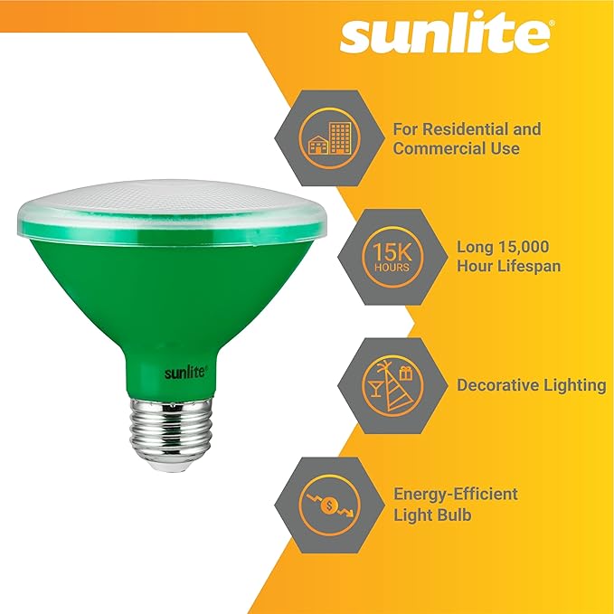 Sunlite 81473 LED PAR30 Short Neck Colored Recessed Light Bulb, 8 Watt (75W Equivalent), Medium (E26) Base, Floodlight, ETL Listed, Green, 1 Count