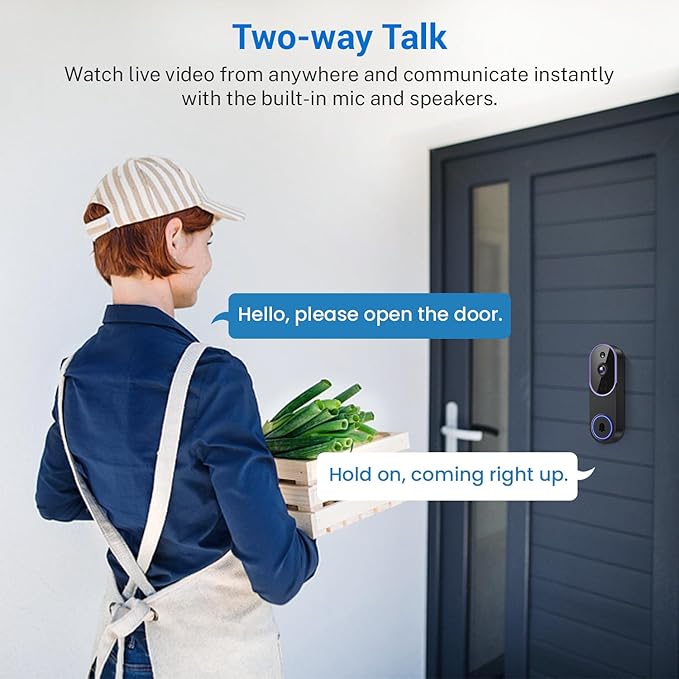 1080p Smart Video Doorbell Camera Wireless, Doorbell Receiver Included, Live View, AI Human Detection, Night Vision, Cloud Storage, 2.4G WiFi, Battery Powered, Indoor Outdoor Surveillance