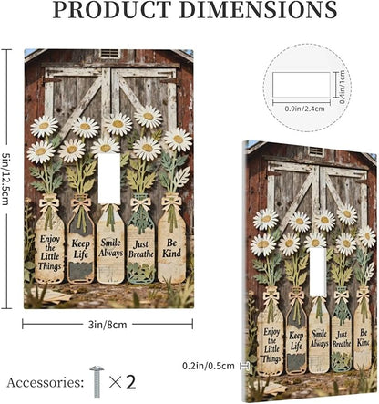 Rustic Daisy Barn Door Flowers 1 Gang Single Toggle Decorative Light Switch Covers Electrical Faceplate Switch Plates for Bathroom Kitchen Home