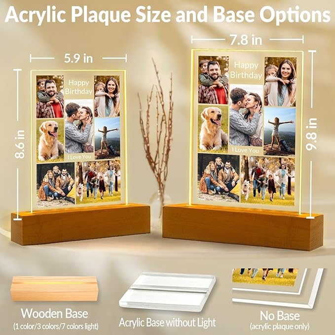 Custom Picture Frames with Photo, Custom Photo Frames with Night Light, Customized Picture Frame, Personalized Valentines Day Gifts for Women Men Her Him Mom Dad Family