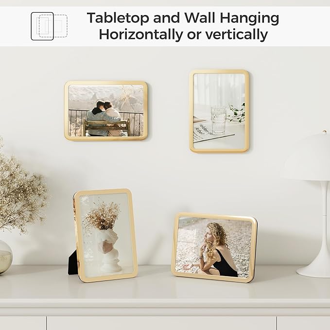 Axeman 11x14 Picture Frame-Metal Rounded Corner Frame 11x14, 11''x14''Photo Frame with Tempered Glass,Tabletop and Wall Display, One-Piece 11 By 14 Metal Picture Frame for images, Gold