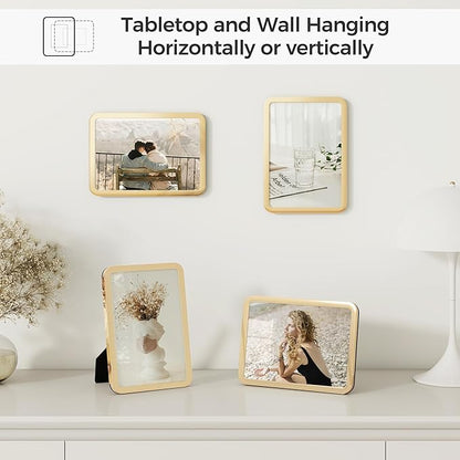 Axeman 8x10 Picture Frame-Metal Rounded Corner Frame 8x10, 8''x10''Photo Frame with Tempered Glass,Tabletop and Wall Display, One-Piece 8 By 10 Metal Picture Frame for images, Gold
