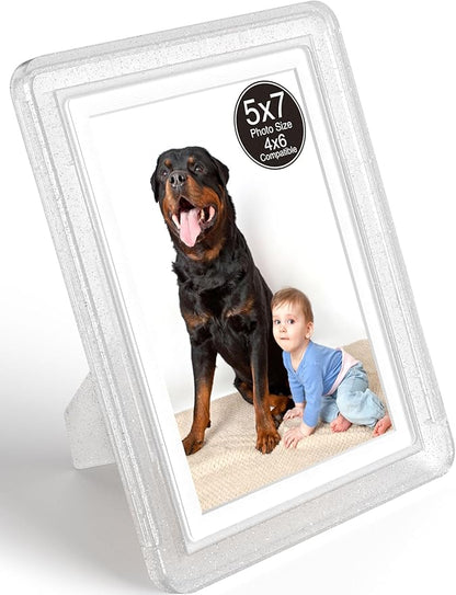 Crystal 5x7 Picture Frame with Acrylic Front 1 Pack, ABS Frame for 5x7 or 4x6 Photos, Shatterproof UV-Resistant Tabletop Photo Frame, Vertical/Horizontal Display for Home Décor