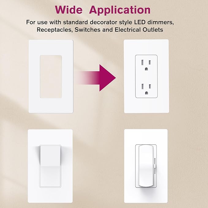 EMITEVER 1-Gang Screwless Decorator Wall Plate Cover for Receptacle Outlet & Light Switch, Standard Size 4.53"H x 2.75"W, Unbreakable Thermoplastic Faceplate, UL Listed, Matte White 1-Pack