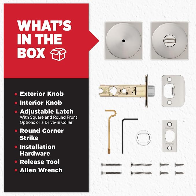 Kwikset Pismo Interior Privacy Door Knob with Lock, Door Handle For Bathroom and Bedroom, Satin Nickel Keyless Turn Lock Doorknob, with Microban Protection