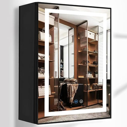 20 x 30 Inch Black Medicine Cabinet Mirror with Lights 3 Color Anti-Fog 30 Inch Bathroom Lighted Medicine Cabinet with Mirror and Light Led Medicine Cabinet Mirror with Storage for Bathroom