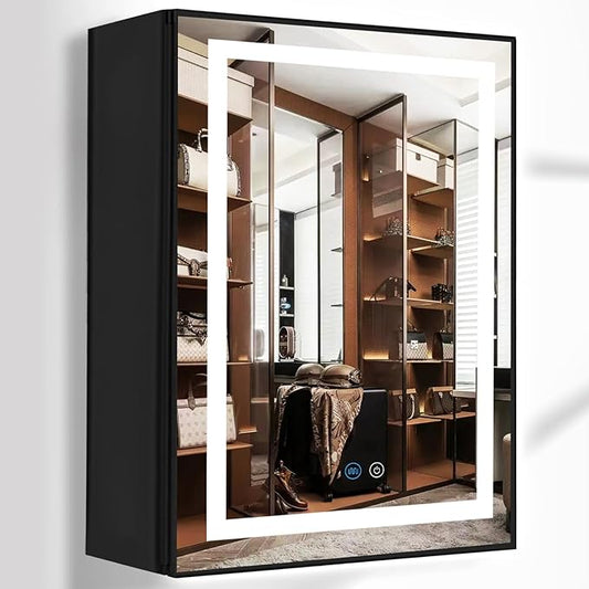 20 x 30 Inch Black Medicine Cabinet Mirror with Lights 3 Color Anti-Fog 30 Inch Bathroom Lighted Medicine Cabinet with Mirror and Light Led Medicine Cabinet Mirror with Storage for Bathroom