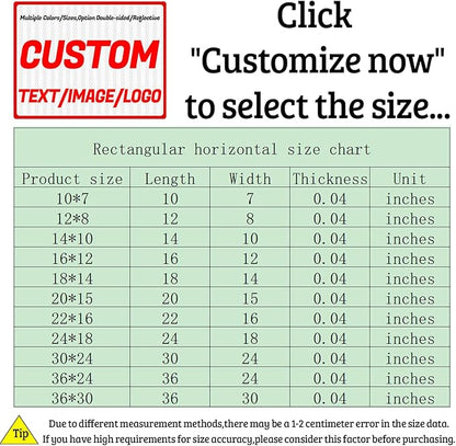 custom metal signs,Custom signs,outdoor metal,multiple sizes/colors,Option double-sided/reflective,for home/business shops,courtyards,garages,road,street (Rectangle)