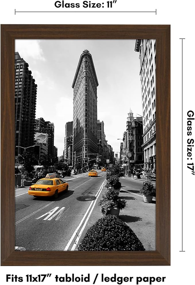 Americanflat 11x17 Picture Frame with Shatter-Resistant Glass - Signature Collection - Gallery-Style Frames Made of Engineered Wood - Photo Frame for Wall Display - Walnut