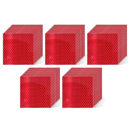 Non Fading Red Reflective Stickers 4 inch X 4 inch, Outdoor Waterproof High Visibility Warning Safety Adhesive Reflector Tape (50 Pcs)