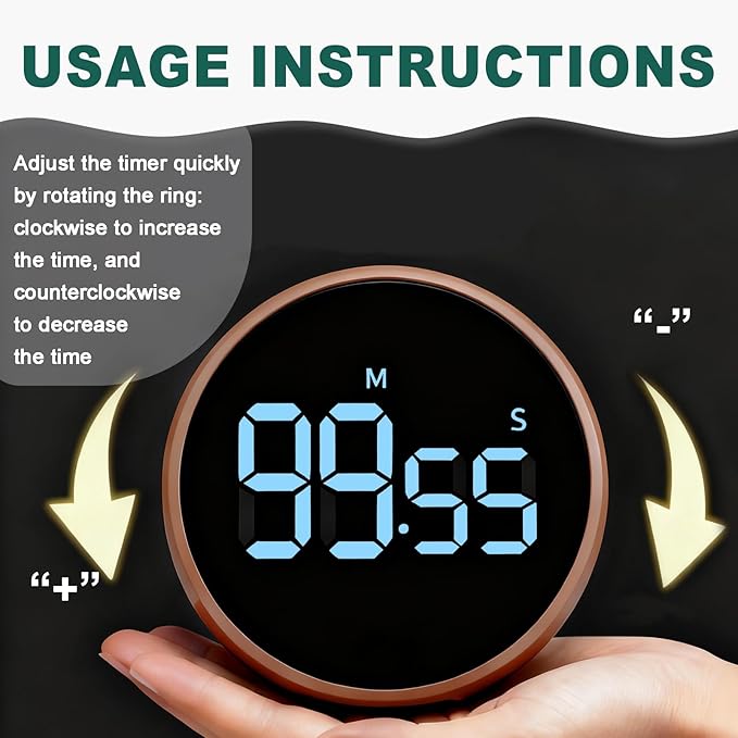 Digital Kitchen Timer, Magnetic Countdown Countup Visual Pomodoro Timer with Large LED Display, Cube Clock for Classroom Cooking Fitness Baking Studying Teaching, Easy for Kids and Seniors