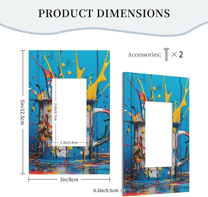 Decorative Outlet Covers Colorful Paint Splatters Blue Wood Plank 1 Gang Single Decora GFCI Device Light Switch Covers Plate 1 Rocker Wall Plate Jumbo Faceplate