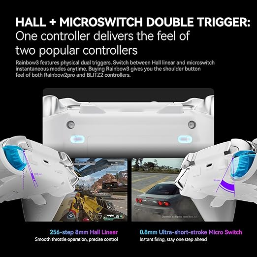BIGBIG WON Rainbow 3 Wireless Controller 2000Hz Polling Rate Capacitive Joystick 16 Mechanical Keys 14 Custom RGB Lights 6-Axis Gyro Sensor Switchable Hall/Micro-switch Trigger 3.5mm Audio Jack Gamepad for PC/Switch2/iOS/Android
