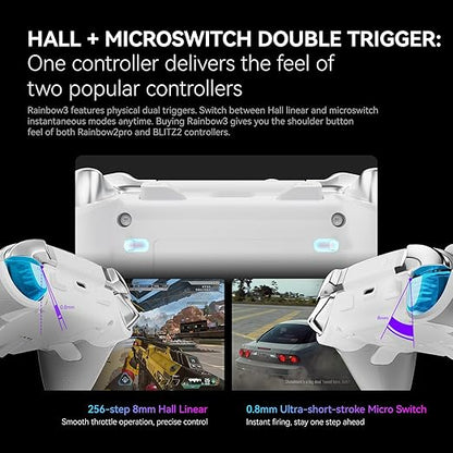 BIGBIG WON Rainbow 3 Wireless Controller 2000Hz Polling Rate Capacitive Joystick 16 Mechanical Keys 14 Custom RGB Lights 6-Axis Gyro Sensor Switchable Hall/Micro-switch Trigger 3.5mm Audio Jack Gamepad for PC/Switch2/iOS/Android