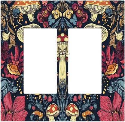 Decorative Outlet Covers Coloful Red Yellow Orange Magical Mushroom Forest 2 Gang Double Rocker Light Switch Cover Plate Electrical Switch Plate Cover Decorate GFCI Wall Plate for Bedroom Home Decor