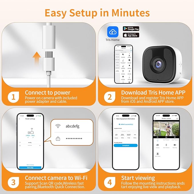 3MP 2K Window Camera, 2.4GHz & 5GHz WiFi Indoor Outdoor Camera for Home Security with AI Color Night Vision, Person & Motion Detection, 24/7 Recording, IP65 Waterproof, Works with Alexa/Google Home