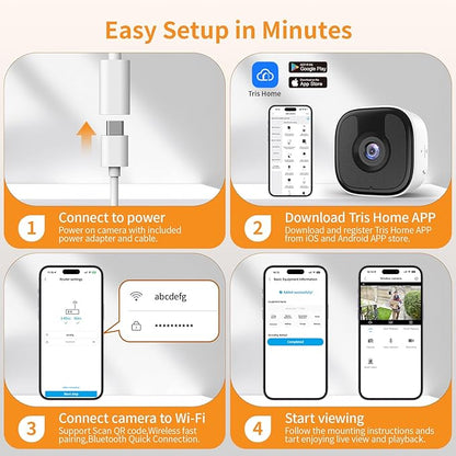 3MP 2K Window Camera, 2.4GHz & 5GHz WiFi Indoor Outdoor Camera for Home Security with AI Color Night Vision, Person & Motion Detection, 24/7 Recording, IP65 Waterproof, Works with Alexa/Google Home
