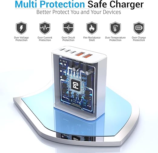 USB C Fast Charger Block, 2Pack 60W 5-Port Type C iPhone Charger Plug, Apple Fast Charging Block, 3 USB C+2 USB A PD & QC 3.0 Power Adapter Multi-port Cube Brick for iPhone 16/15/14/13/12/11/X/8, iPad