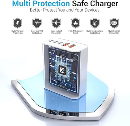 USB C Fast Charger Block, 2Pack 60W 5-Port Type C iPhone Charger Plug, Apple Fast Charging Block, 3 USB C+2 USB A PD & QC 3.0 Power Adapter Multi-port Cube Brick for iPhone 16/15/14/13/12/11/X/8, iPad